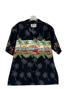 Hawaiian Reserve Collection men’s shirt sz L  Black  cotton Surf Graphics